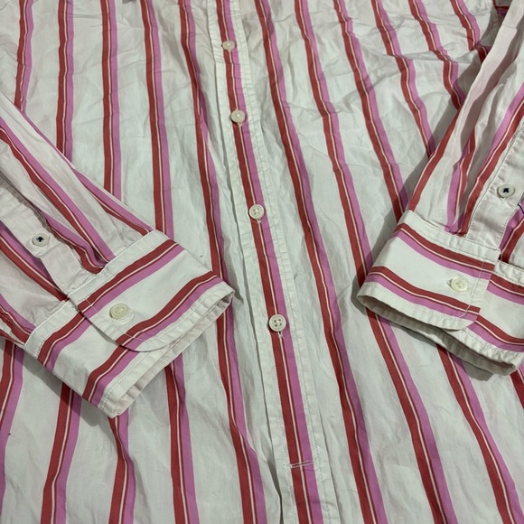 J Crew Poplin Shirt Top Pink White Stripe Relaxed Fit Washed Cotton Sz 20 Preppy - Picture 6 of 11